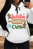 White Casual Christmas Tree Letter Print Bow Draw String Pocket Fall Winter Hooded Sweatshirt