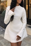 White Formal Evening Party Prom Backless Half A Turtleneck Long Sleeve A Line Mini Dresses