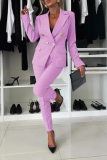 White Formal Office Street Pocket Buttons Turn-back Collar Long Sleeve Blazer Jackets And Skinny Pants Two Pieces Trouser Sets