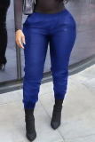 Black Casual Outing Plus Size High Waist PU Leather Skinny Pants