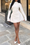 White Formal Evening Party Prom Backless Half A Turtleneck Long Sleeve A Line Mini Dresses