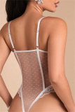 Black Lace Detailing Patchwork See-Through Backless Spaghetti Strap Skinny Sheer Mesh Bodysuit