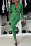 White Formal Office Street Pocket Buttons Turn-back Collar Long Sleeve Blazer Jackets And Skinny Pants Two Pieces Trouser Sets