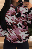Blue Casual Camouflage Print Long Sleeve Draw String Pocket Fall Winter Hooded Sweatshirt
