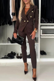 White Formal Office Street Pocket Buttons Turn-back Collar Long Sleeve Blazer Jackets And Skinny Pants Two Pieces Trouser Sets