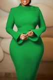Red Formal Office Evening Party Prom Gown Half A Turtleneck Flare Sleeve Wrapped Skirt Bodycon Maxi Wedding Guest Dresses