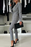 White Formal Office Street Pocket Buttons Turn-back Collar Long Sleeve Blazer Jackets And Skinny Pants Two Pieces Trouser Sets