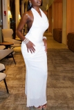 White Formal Evening Party Prom Sleeveless Backless Long Halter Maxi Dresses