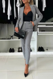 White Formal Office Street Pocket Buttons Turn-back Collar Long Sleeve Blazer Jackets And Skinny Pants Two Pieces Trouser Sets