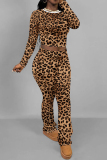 Black Round Neck Long Sleeve Crop Tops And Flared Pants Two Pieces Matching Sets