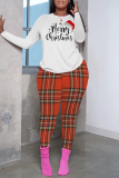 White Christmas Letter Print Round Neck Long Sleeve Sweatshirt and Pencil Sweatpants Fall Winter Two Pieces Sweatsuits Sets