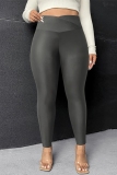 Dark Brown Casual Plus Size High Waist Sports Yoga Skinny Pants