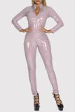 Black Long Sleeve Zipper PU Leather Shiny Lingerie
