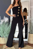 Black Formal Office Evening Party Prom Sleeveless Strapless Button-Down Tube Tops Jumpsuits