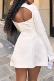 White Formal Evening Party Prom Backless Half A Turtleneck Long Sleeve A Line Mini Dresses