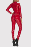 Black Long Sleeve Zipper PU Leather Shiny Lingerie