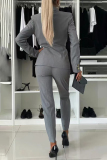 White Formal Office Street Pocket Buttons Turn-back Collar Long Sleeve Blazer Jackets And Skinny Pants Two Pieces Trouser Sets