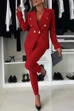 White Formal Office Street Pocket Buttons Turn-back Collar Long Sleeve Blazer Jackets And Skinny Pants Two Pieces Trouser Sets