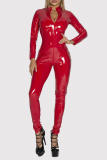 Black Long Sleeve Zipper PU Leather Shiny Lingerie