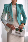Black White Casual Formal Office Polka Dot Chain Print Leopard Buttons Contrast Turn-back Collar Long Sleeve Blazer Jackets