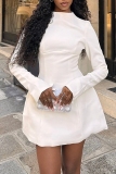 White Formal Evening Party Prom Backless Half A Turtleneck Long Sleeve A Line Mini Dresses