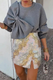 White Formal Office Casual Bow Decor O Neck Long Sleeve Fall Winter Sweatshirt