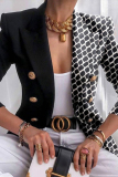 Black White Casual Formal Office Polka Dot Chain Print Leopard Buttons Contrast Turn-back Collar Long Sleeve Blazer Jackets