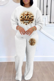 White Black New Year Eve Outfits Letter Print O Neck Long Sleeve Sweatshirt And Pants Casual Outing Sportwear Two Pieces Jogger Sets