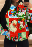 White Casual Christmas Party Outfits Wapiti Santa Claus Candy Print Draw String Pocket Fall Winter Hooded Sweatshirt