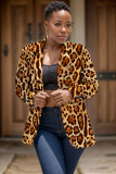 Blue Casual Formal Office Graphcis Print Buttons Cardigan Turn-back Collar Long Sleeve Blazer Jackets