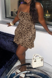 Leopard Print Backless Strapless Ruffle Trim Irregular Formal Evening Party Prom Bodycon Tube Mini Dresses
