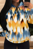 Multicolor Casual Stripe Letters Chain Print Draw String Pocket Loose Fall Winter Hooded Sweatshirt