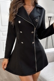 Black Casual Formal Office Zipper Turndown Collar Long Sleeve Blazer Mini Dresses