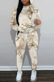 Light Purple Graphics Print Pocket Hooded Sweatshirt And Drawstring Pants Sportwear Casual Two Pieces Sweatpant Set