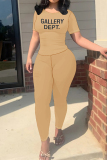 White Casual Sportwear Plaid Letter Print Contrast O Neck Short Sleeve T-shirt And Skinny Sweatpants Two Pieces Jogger Sets