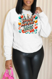 White Silver New Year Eve Outfits Casual Letter Print O Neck Long Sleeve Fall Winter Sweatshirt