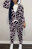 Brown Graphics Print Zipper Hooded Long Sleeve Jackets and Sweatpants Casual Sportwear Two Pieces Jogger Sets