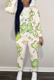 Light Pink Graphics Print Zipper Hooded Long Sleeve Jackets And Sweatpants Casual Sportwear Two Pieces Jogger Sets