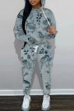 Light Purple Graphics Print Pocket Hooded Sweatshirt And Drawstring Pants Sportwear Casual Two Pieces Sweatpant Set