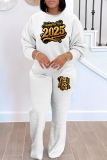 White Black New Year Eve Outfits Letter Print O Neck Long Sleeve Sweatshirt And Pants Casual Outing Sportwear Two Pieces Jogger Sets