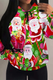 White Casual Christmas Party Outfits Wapiti Santa Claus Candy Print Draw String Pocket Fall Winter Hooded Sweatshirt