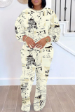White Gray Casual Outing Floral Print O Neck Long Sleeve Sweatshirt And Pants Sportwear Two Pieces Jogger Sets