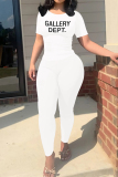 White Casual Sportwear Plaid Letter Print Contrast O Neck Short Sleeve T-shirt And Skinny Sweatpants Two Pieces Jogger Sets