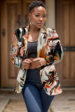 Blue Casual Formal Office Graphcis Print Buttons Cardigan Turn-back Collar Long Sleeve Blazer Jackets
