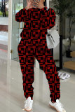 Red Black Sportwear Casual Plaid Print Basic O Neck Long Sleeve Sweatshirt And Skinny Pants Two Pieces Tracksuit Sweatpants Set