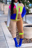 Color Casual Sportwear Patchwork Zipper Collar Long Sleeve Jackets And Sweatpants Two Pieces Jogger Sets
