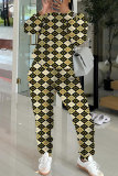 Red Black Sportwear Casual Plaid Print Basic O Neck Long Sleeve Sweatshirt And Skinny Pants Two Pieces Tracksuit Sweatpants Set