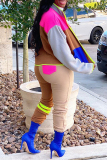 Color Casual Sportwear Patchwork Zipper Collar Long Sleeve Jackets And Sweatpants Two Pieces Jogger Sets