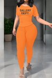 White Casual Sportwear Plaid Letter Print Contrast O Neck Short Sleeve T-shirt And Skinny Sweatpants Two Pieces Jogger Sets