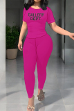 White Casual Sportwear Plaid Letter Print Contrast O Neck Short Sleeve T-shirt And Skinny Sweatpants Two Pieces Jogger Sets